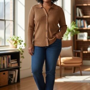 14.) The Drop Elegant Tan V-Neck Sweater for Women